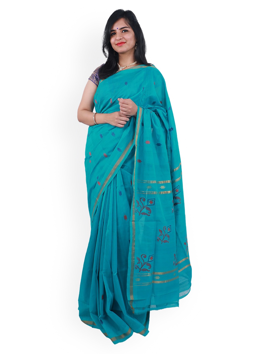 

APCO Blue Pure Cotton Printed Uppada Sustainable Saree
