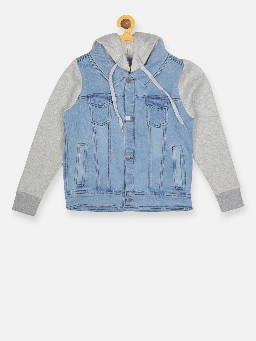 

Instafab Girls Blue & Grey Solid Windcheater Denim Jacket