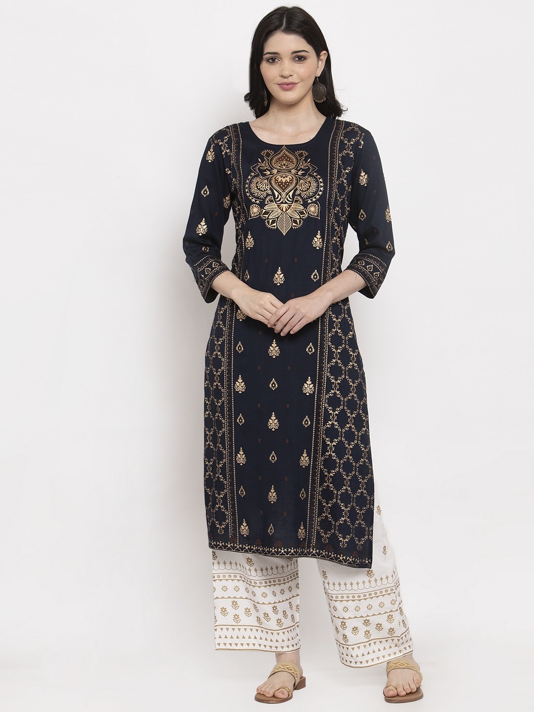

ANAISA Women Navy Blue & White Printed Kurta Set