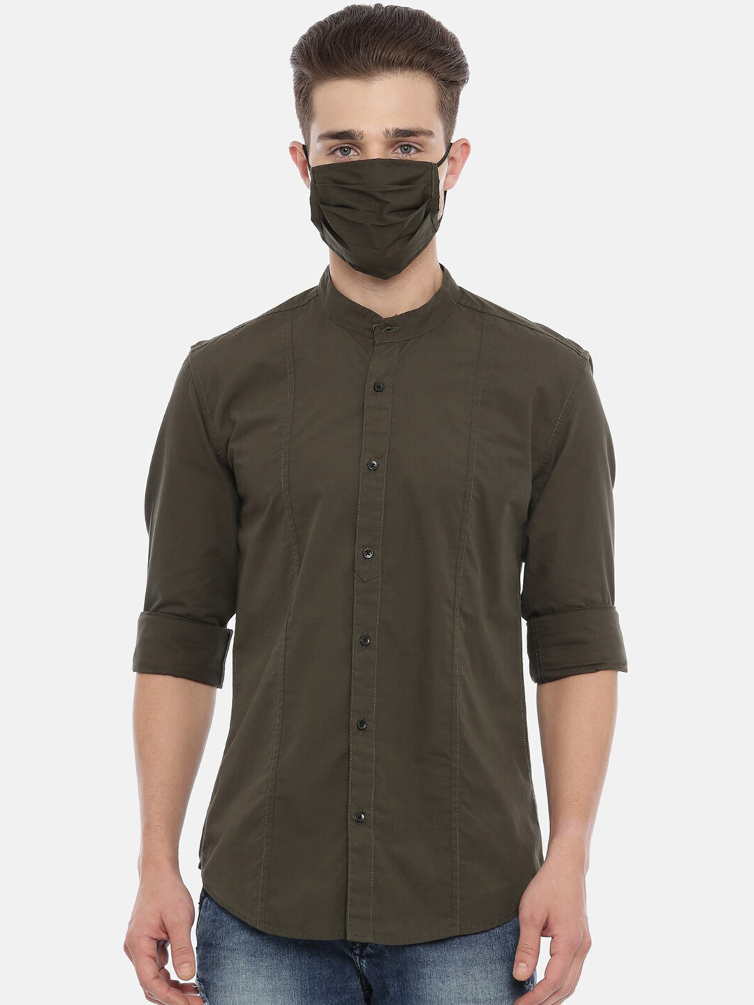 

IVOC Men Olive Green Slim Fit Solid Casual Shirt
