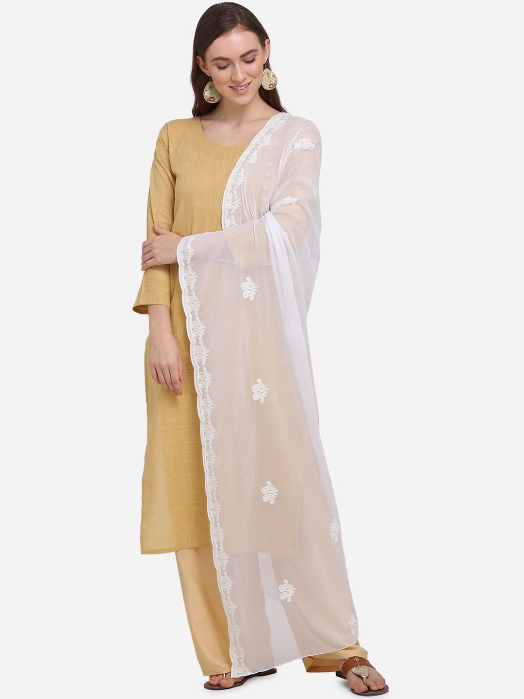 

mf White Chiffon Embroidered Dupatta