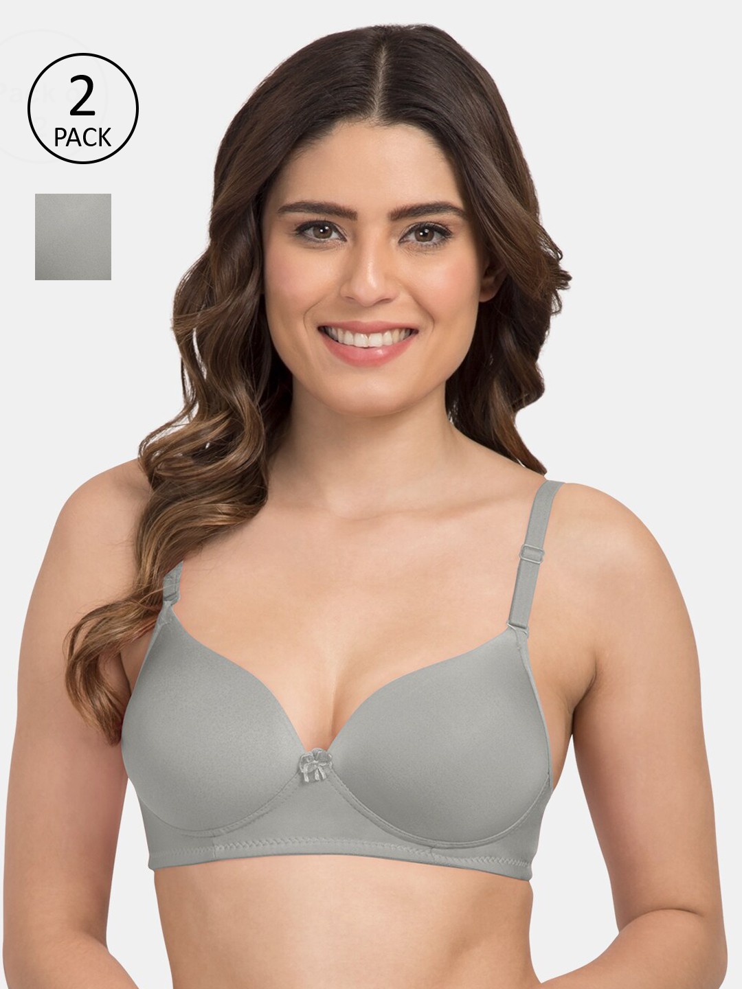 

Tweens Pack Of 2 Grey Solid Non-Wired Lightly Padded T-shirt Bras TW-9199-2PC