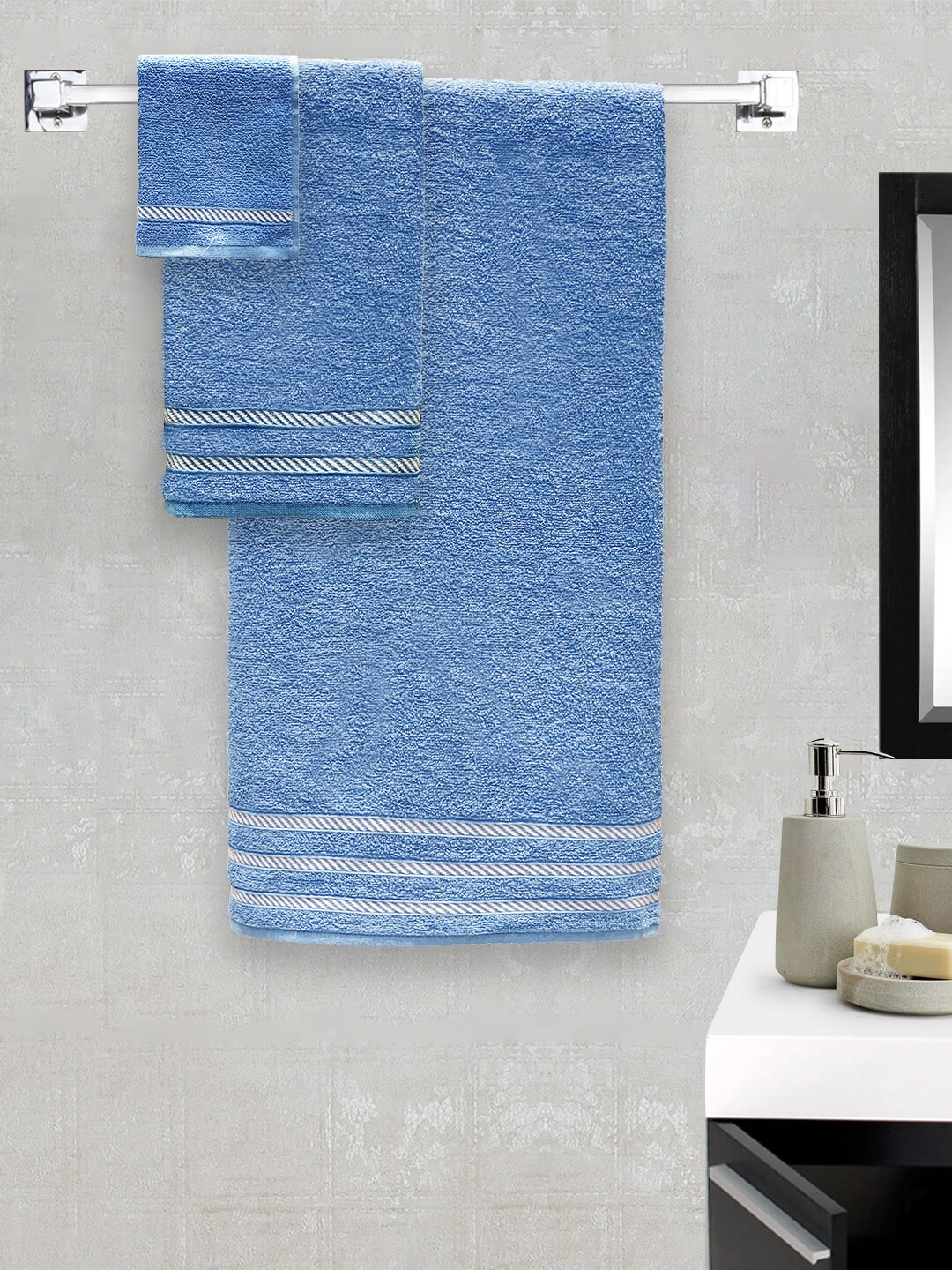 

Trident Unisex Set Of 6 Blue Solid 380 GSM Comfort Living Towels