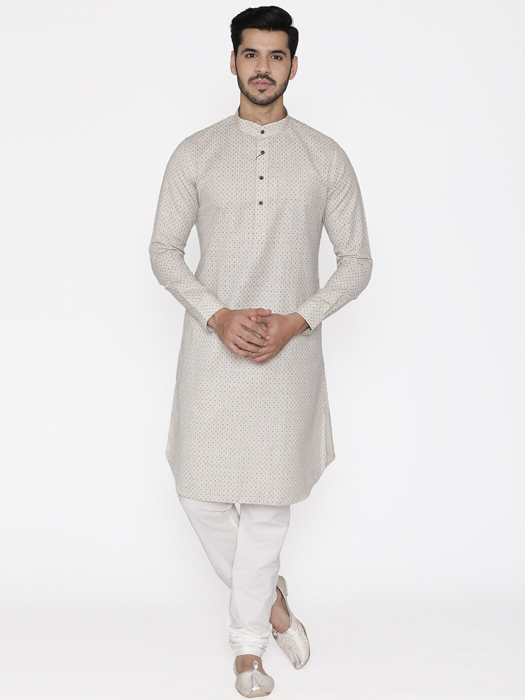 

Manyavar Men Cream-Coloured Printed Straight Kurta