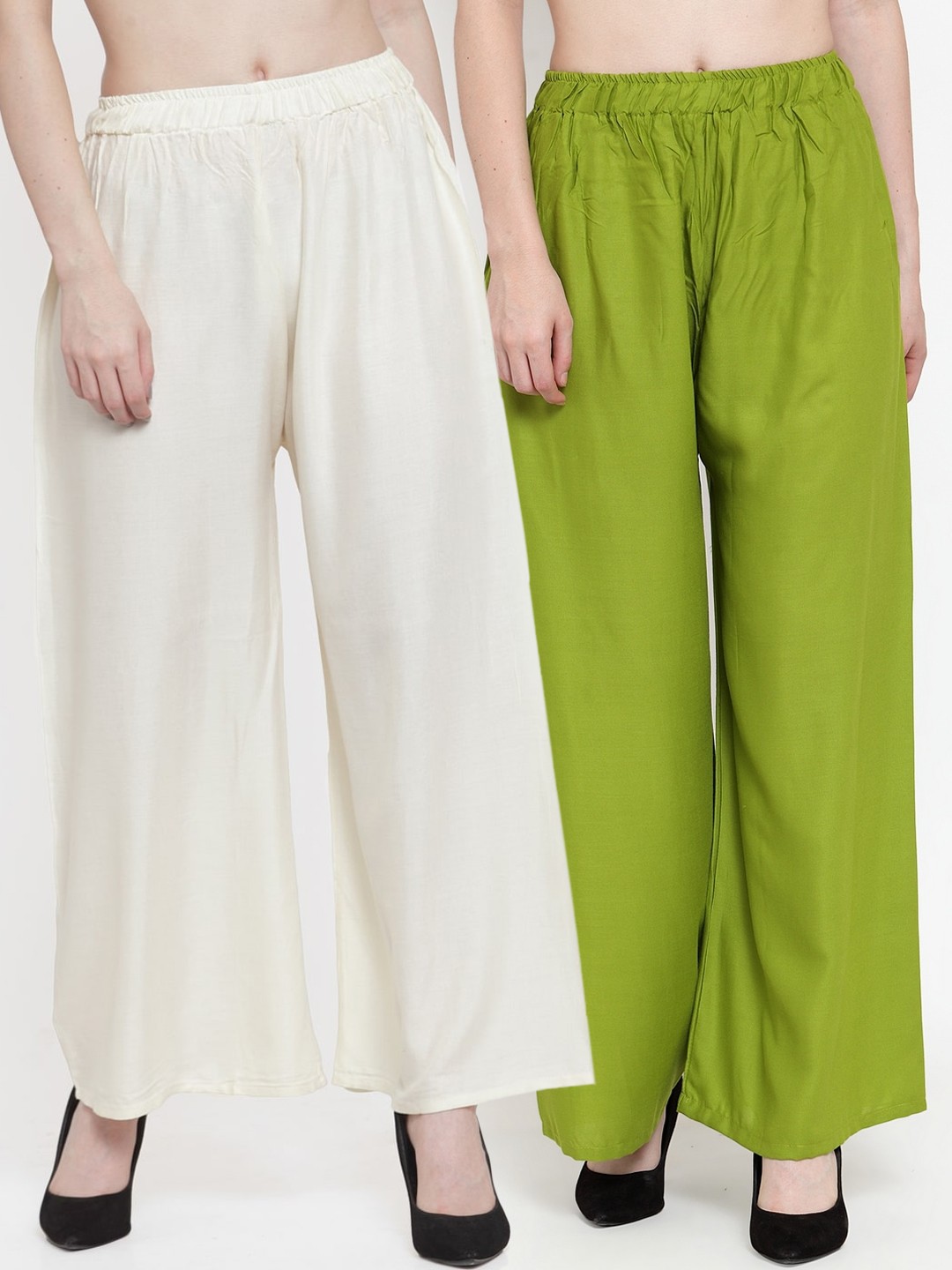 

TAG 7 Women Pack of 2 Solid Straight Palazzos, Green
