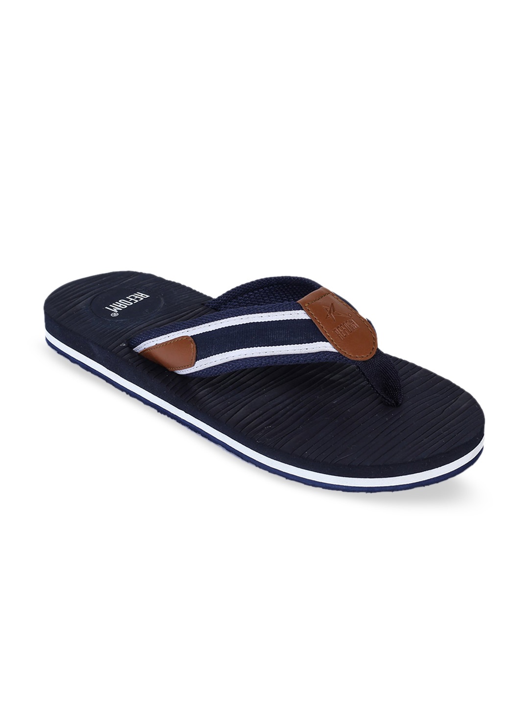 

REFOAM Men Navy Blue & White Striped Thong Flip-Flops