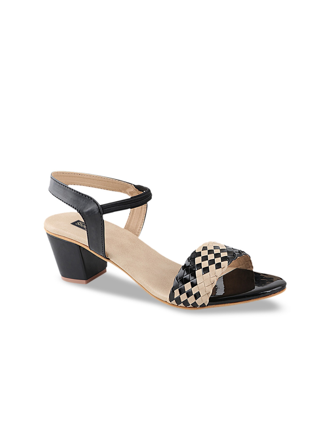 

Shoetopia Women Black & Beige Woven Design Heels