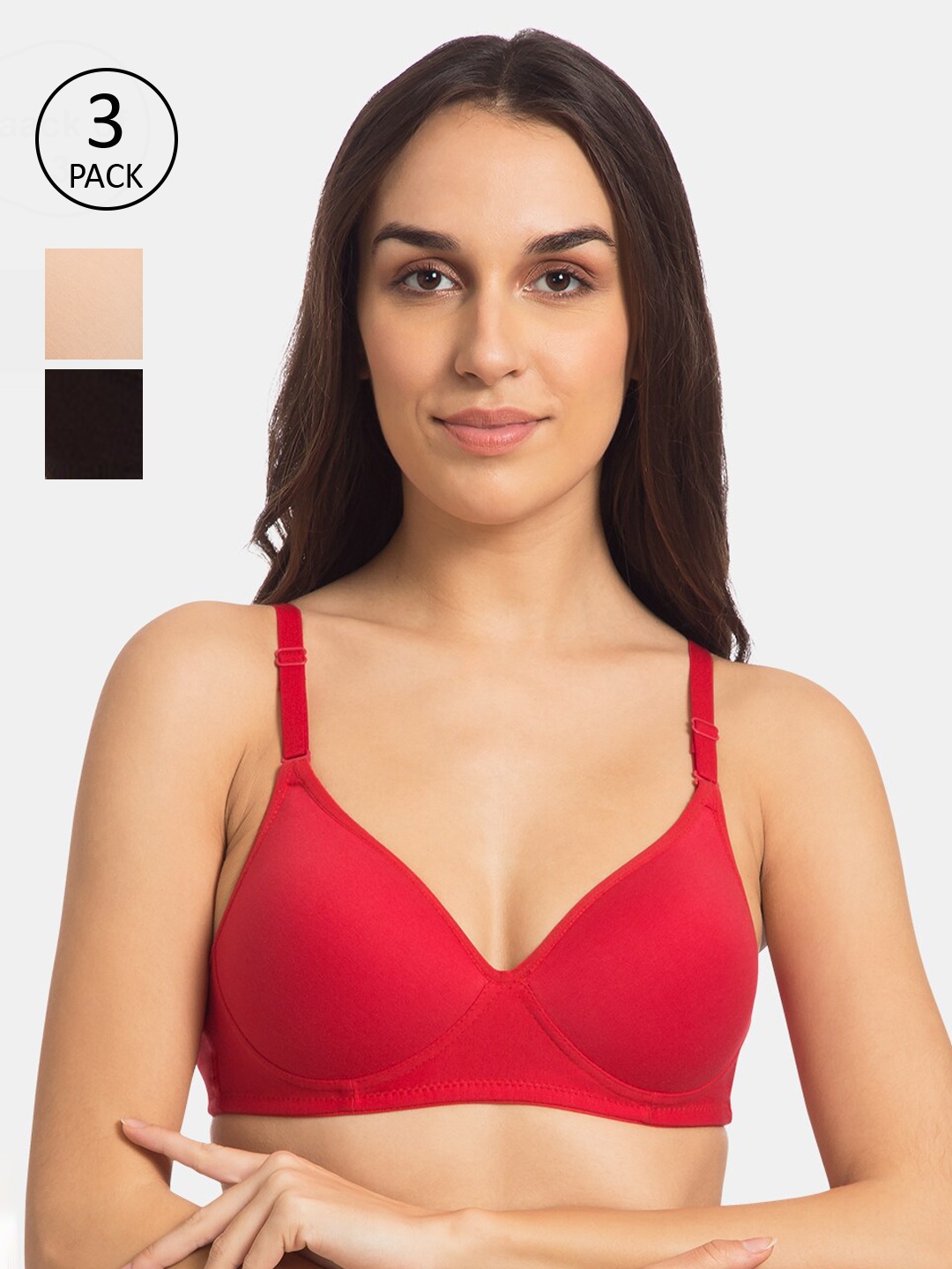 

Tweens Pack Of 3 Solid Non-Wired Lightly Padded Everyday Bras TW-1101, Red