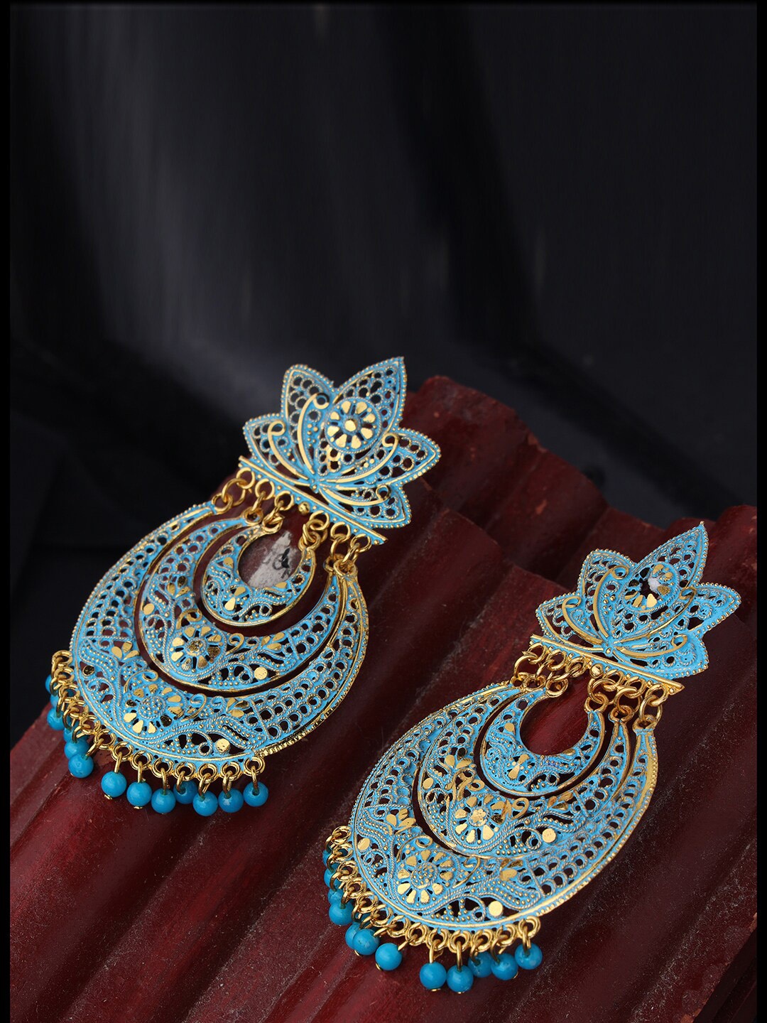 

ANIKAS CREATION Turquoise Blue & Gold-Plated Crescent Shaped Drop Earrings