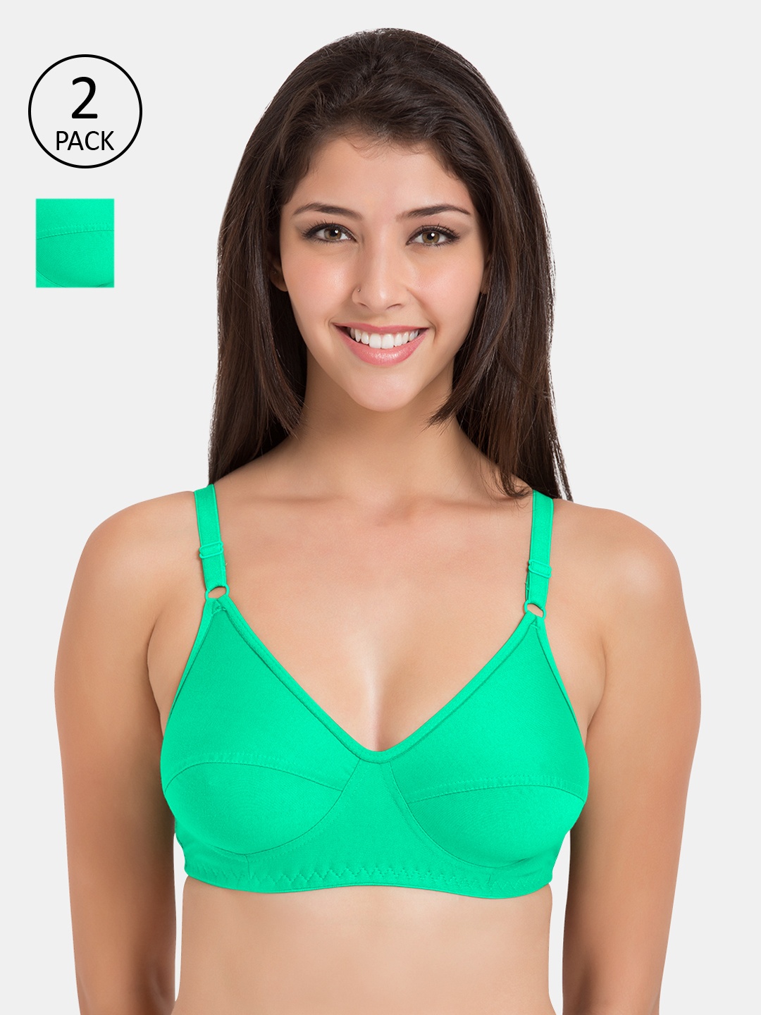 

Souminie Green Solid Non-Wired Non Padded Everyday Bra SLY-935-2PC-CGRN-30B