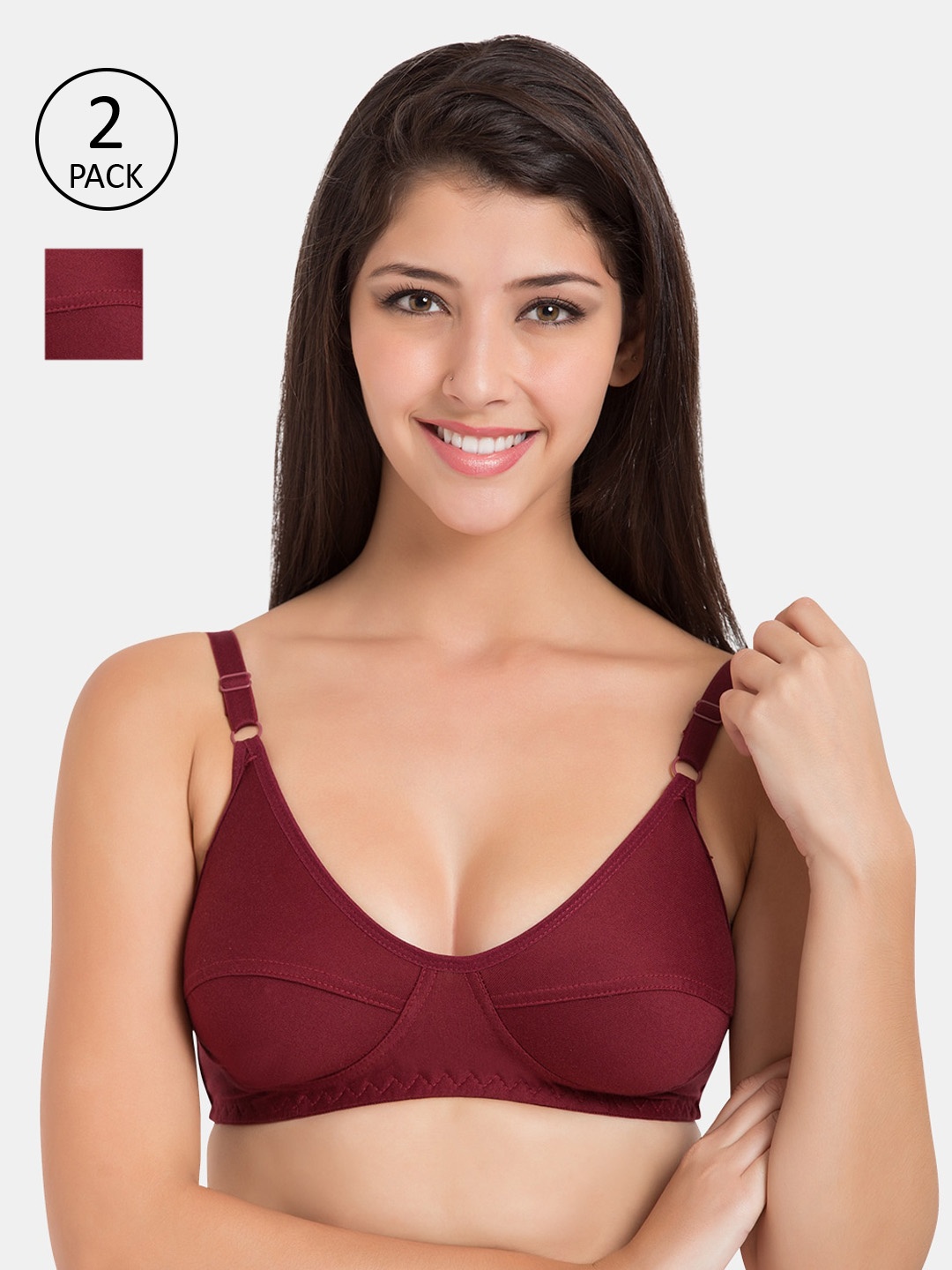 

Souminie Pack Of 2 Solid Non-Wired Non Padded Everyday Bra, Maroon
