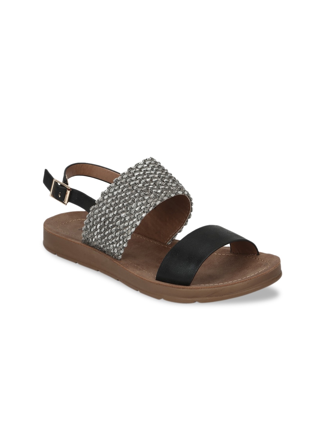 

Truffle Collection Women Black & Silver-Toned Solid Sandals