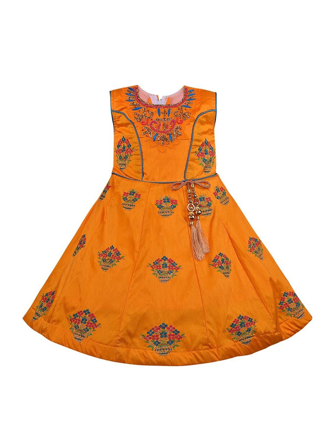

Wish Karo Girls Yellow Embroidered A-Line Dress