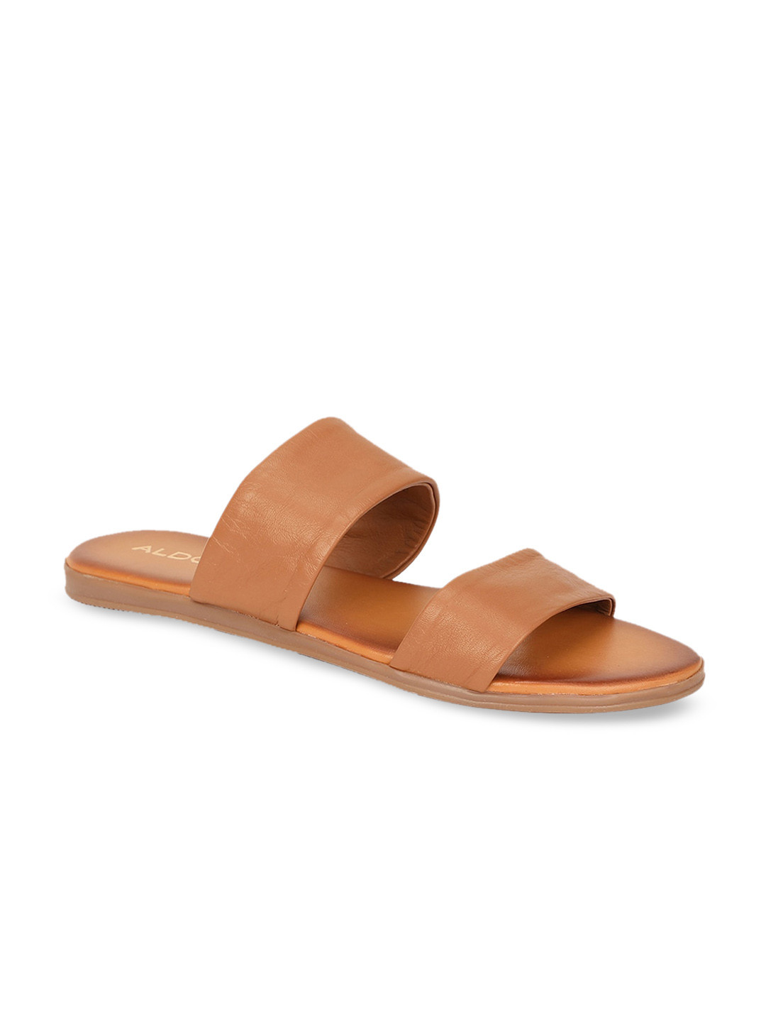 

ALDO Women Tan Brown Solid Leather Open Toe Flats