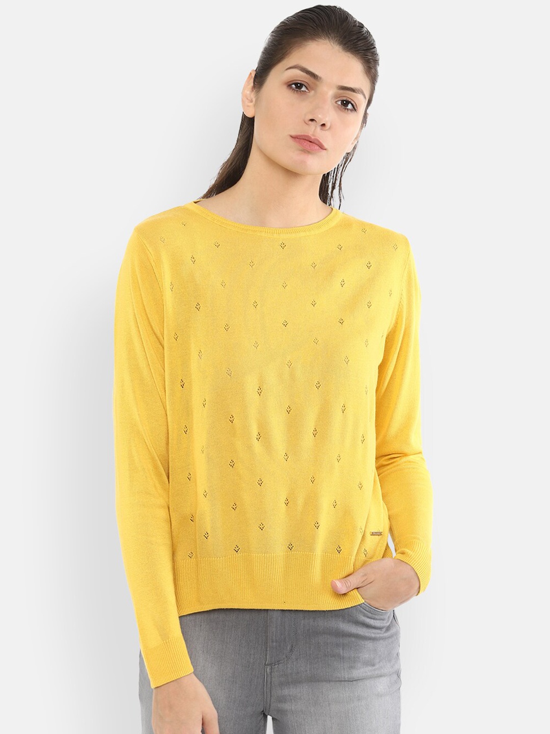 Van Heusen Woman Yellow Self Design Top
