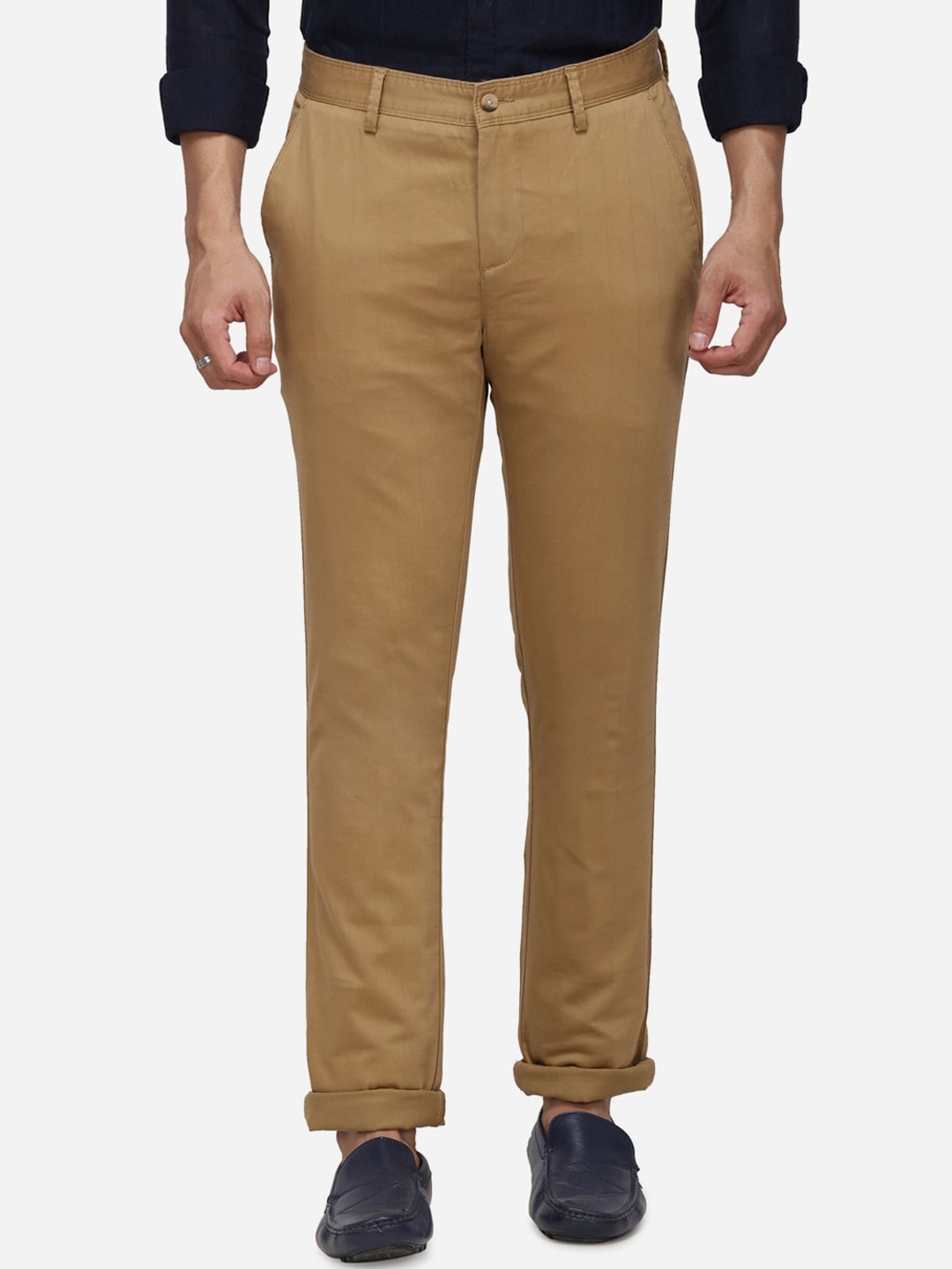 

Greenfibre Men Khaki Slim Fit Solid Regular Trousers