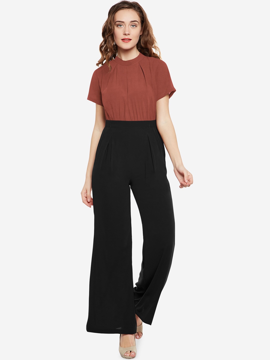 

Martini Women Rust Brown & Black Colourblocked Basic Jumpsuit