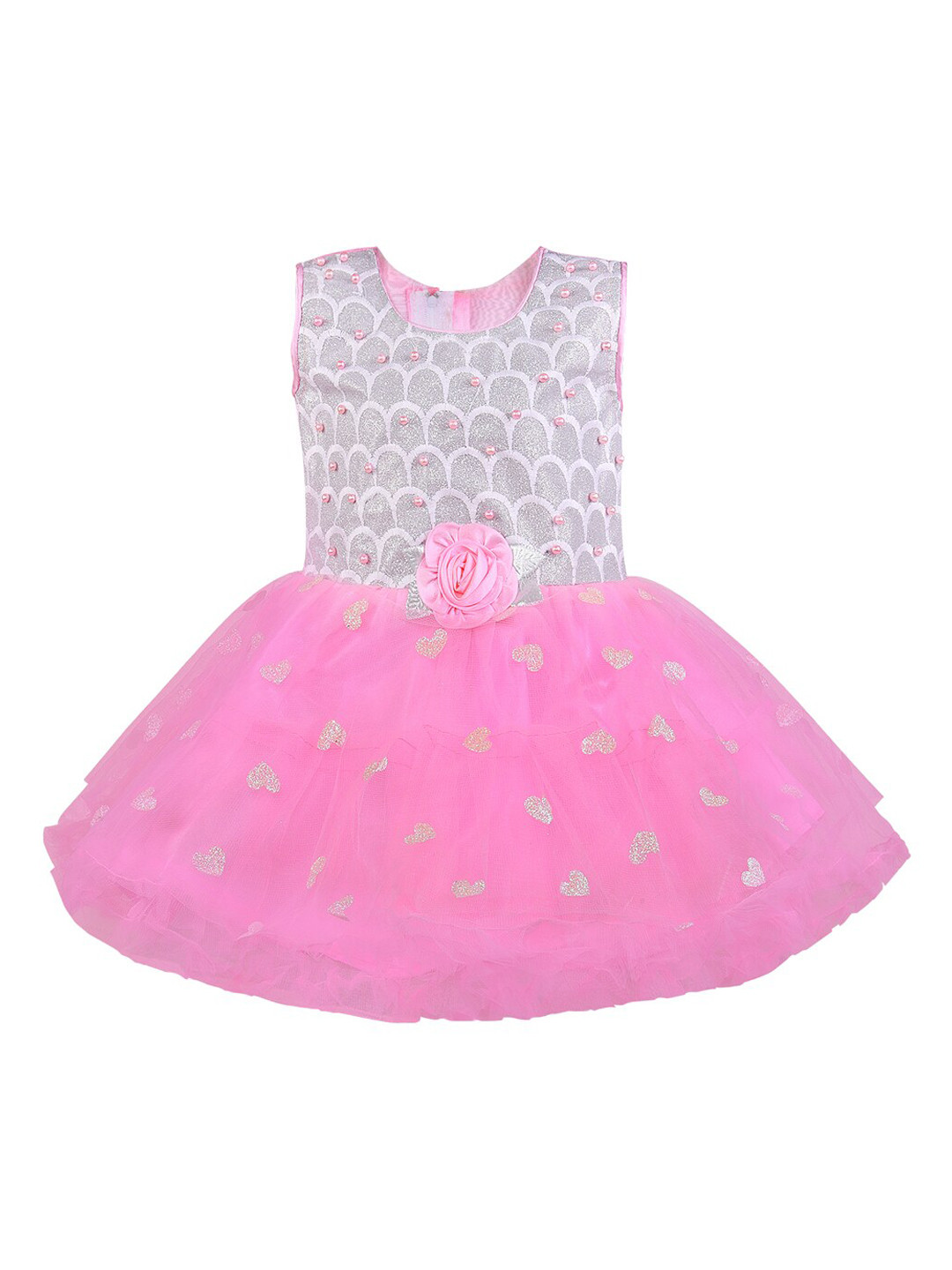 

Wish Karo Girls Pink & White Embellished Fit and Flare Dress