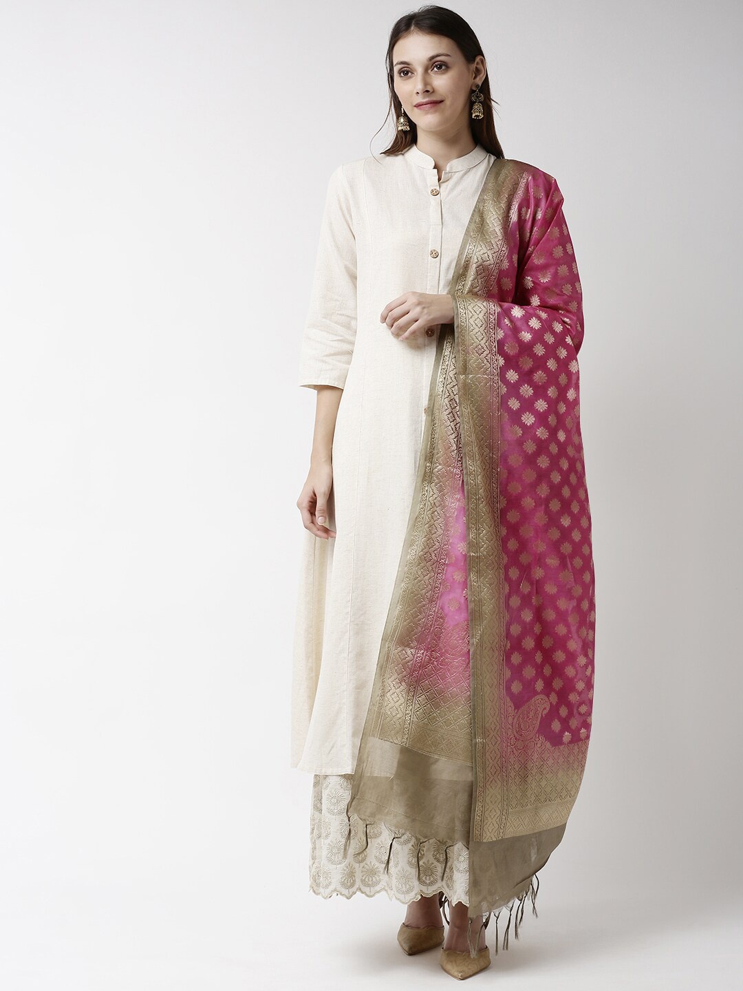 

Soch Pink & Gold-Toned Embroidered Chanderi Silk Dupatta
