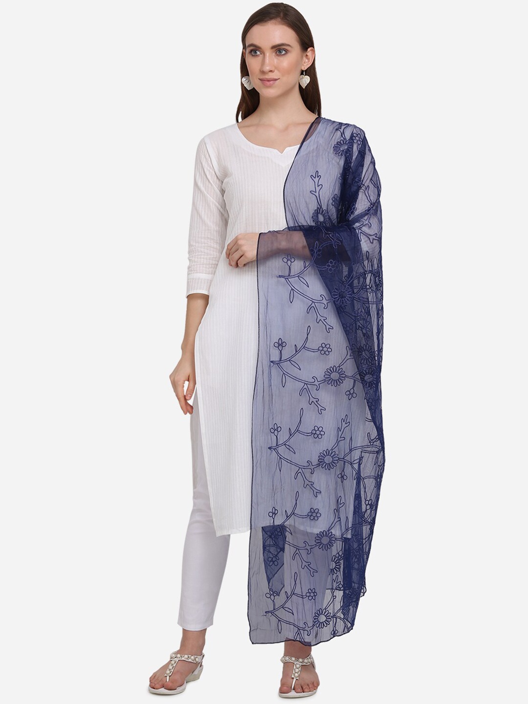 

mf Navy Blue Embroidered Dupatta