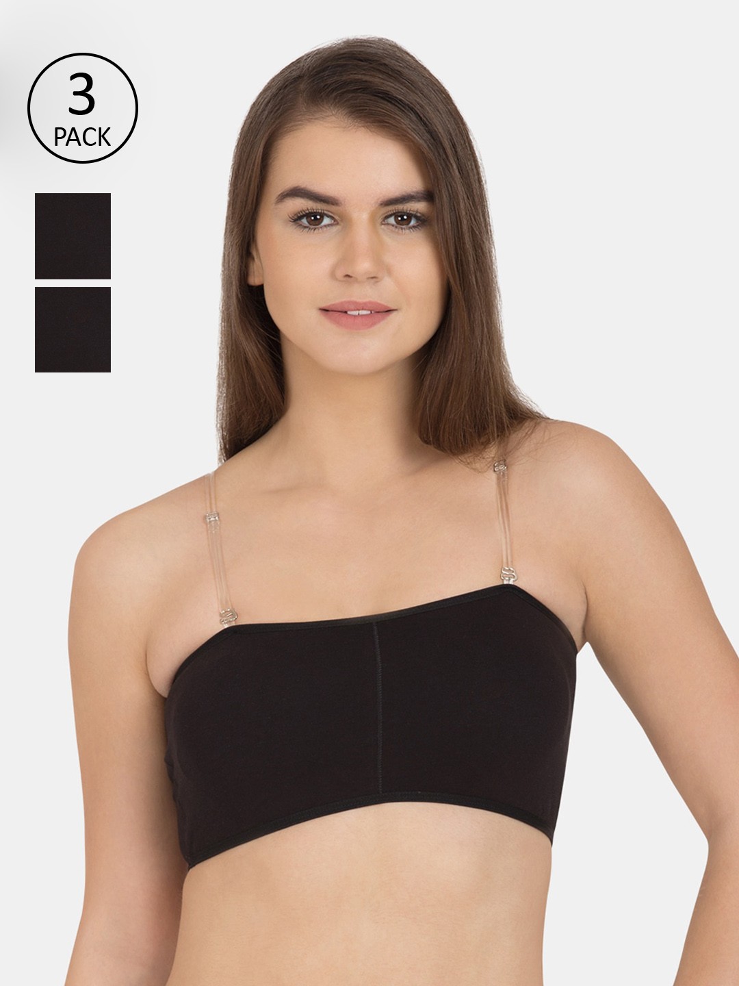 

Tweens Pack Of 3 Black Solid Non-Wired Lightly Padded Workout Bras TW-9279-3PC-BLK