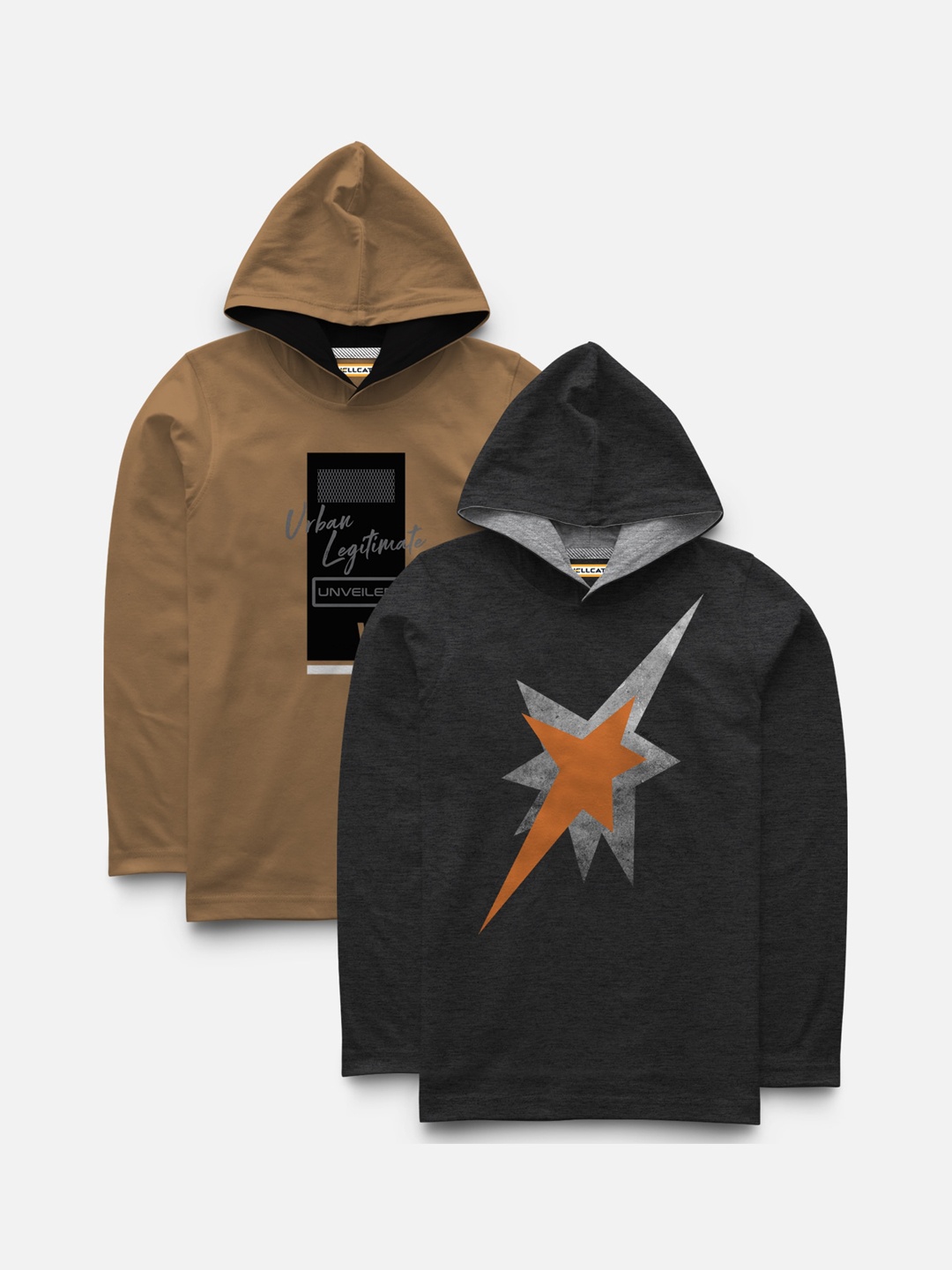 

HELLCAT Boys Pack of 2 Printed Hood T-shirts, Brown