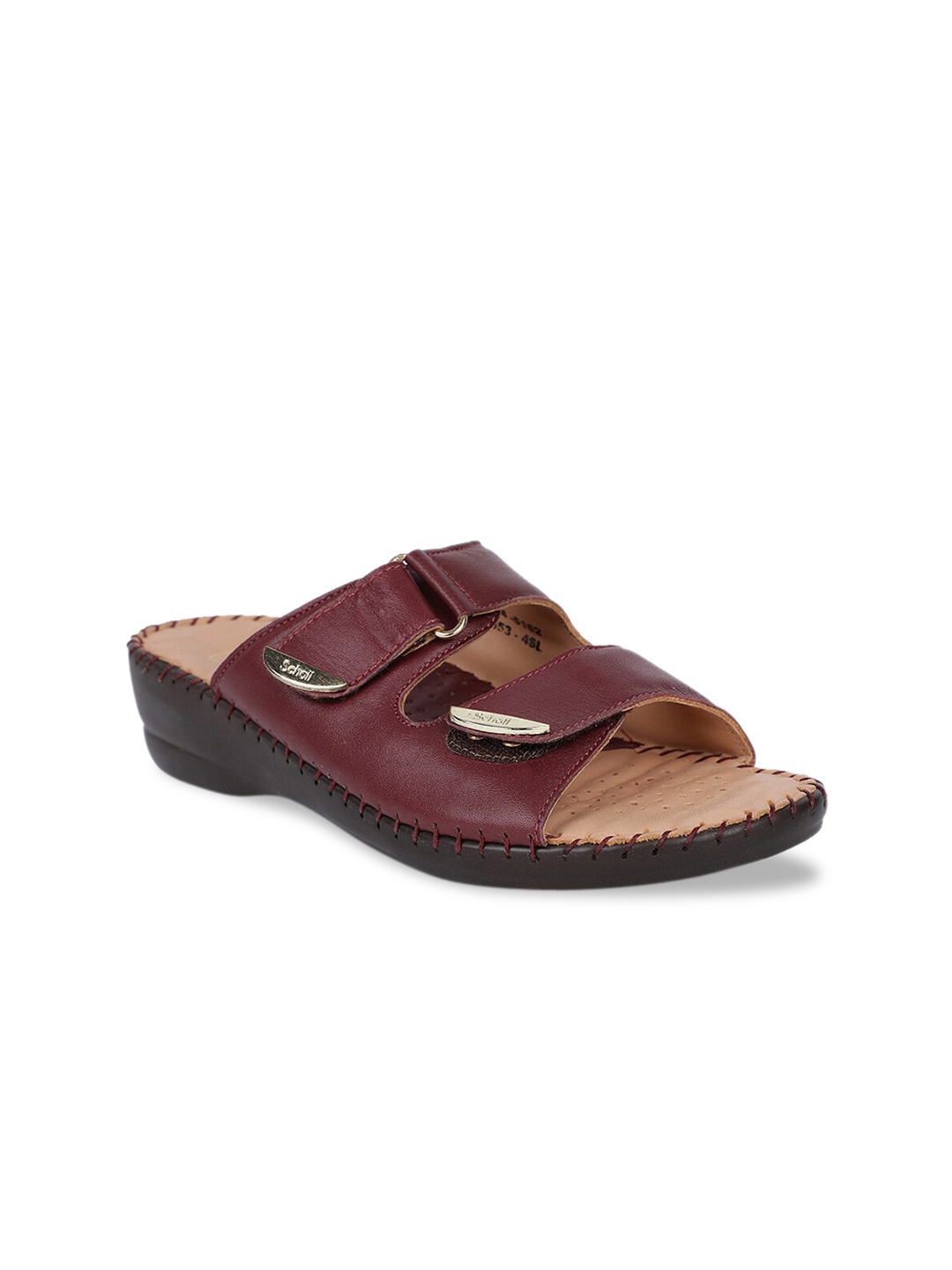 

Scholl Women Burgundy Leather Open Toe Flats