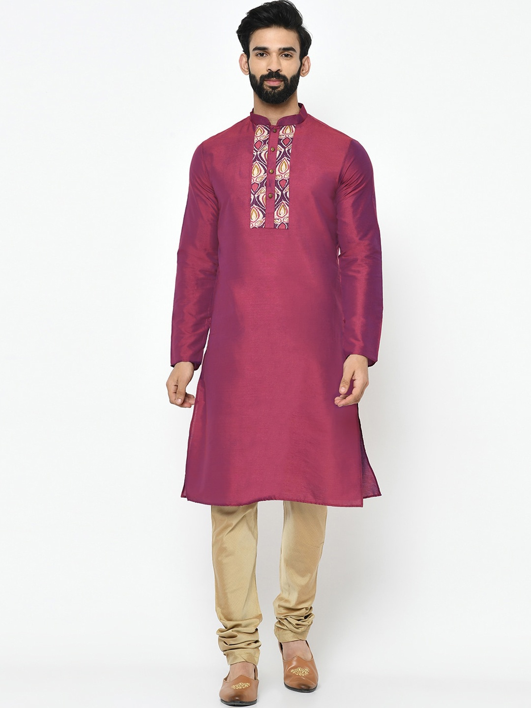 

KISAH Men Purple Yoke Design A-Line Kurta