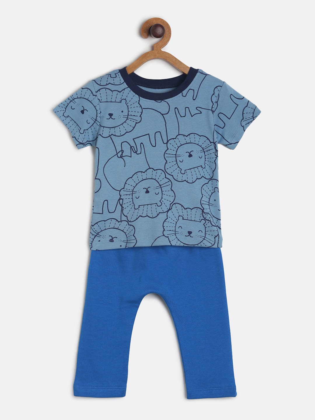MINI KLUB Boys Blue & Black Printed T-shirt with Pyjamas