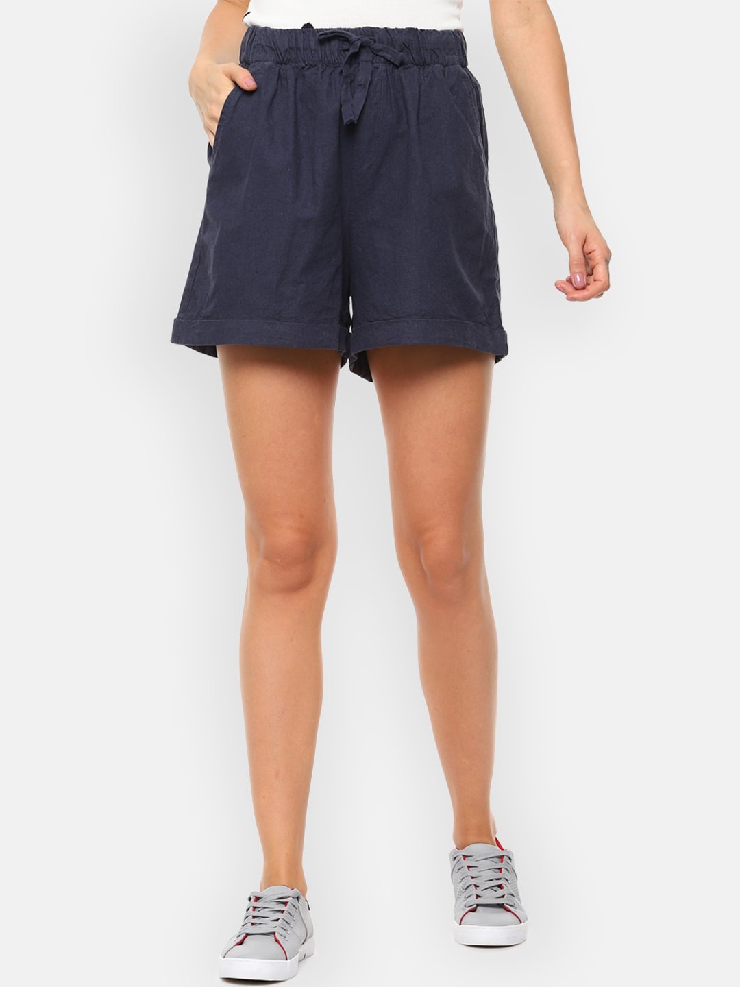 Van Heusen Woman Women Navy Blue Solid Regular Fit Regular Shorts
