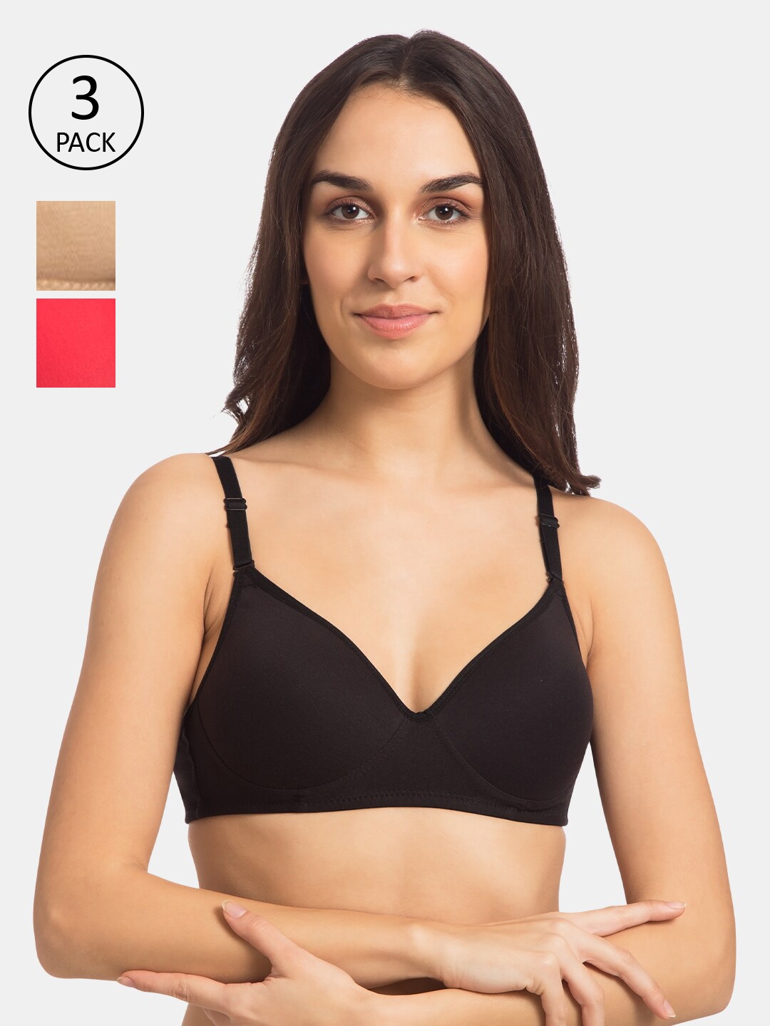 

Tweens Pack Of 3 Solid Non-Wired Lightly Padded T-shirt Bras TW-1100-BLK-SK-CRL, Black