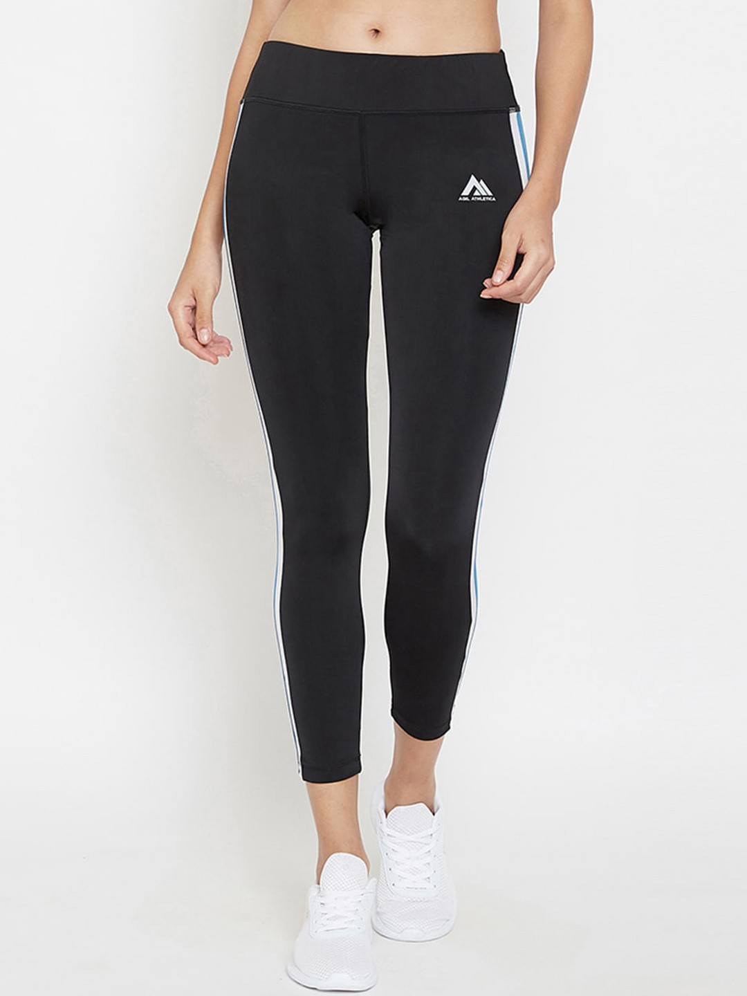 

AGIL ATHLETICA Women Black & White Colourblocked SuperCool Fashion Tights