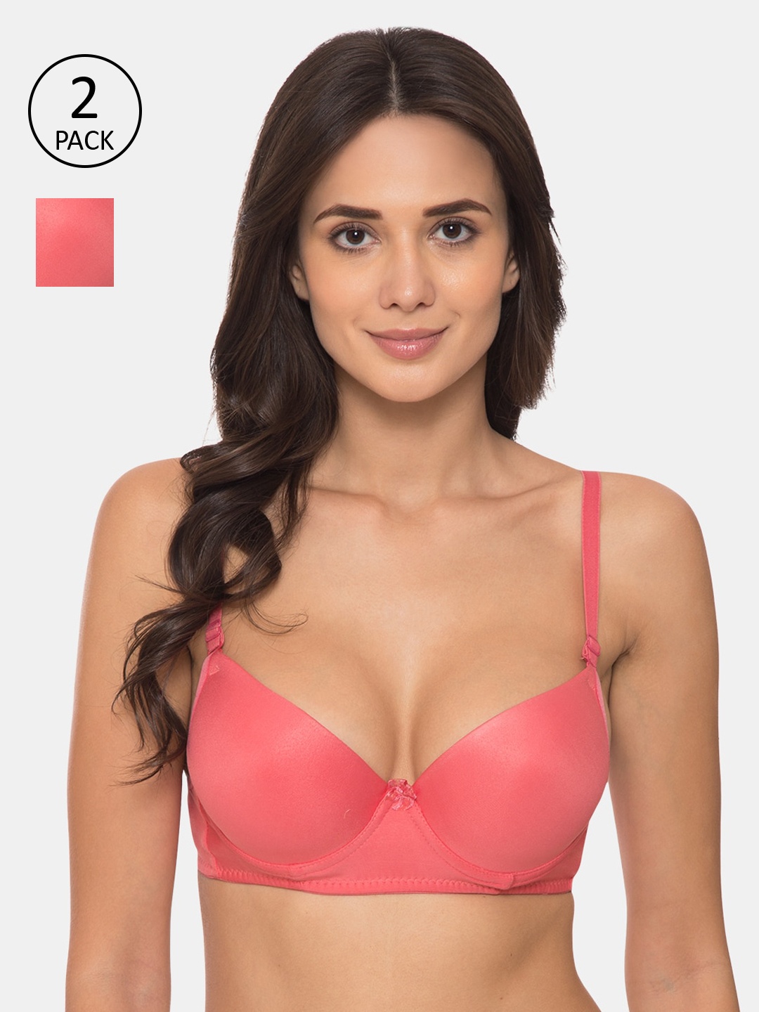 

Tweens Pack Of 2 Coral Pink Solid Underwired Heavily Padded T-shirt Bras TW-91401-2PC