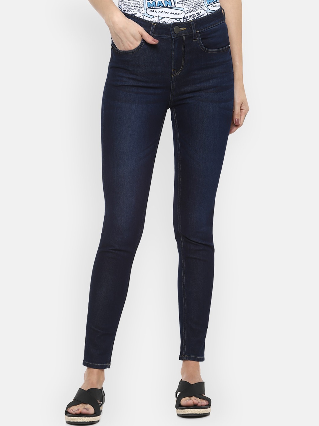 

Van Heusen Woman Navy Blue Skinny Fit Mid-Rise Clean Look Jeans