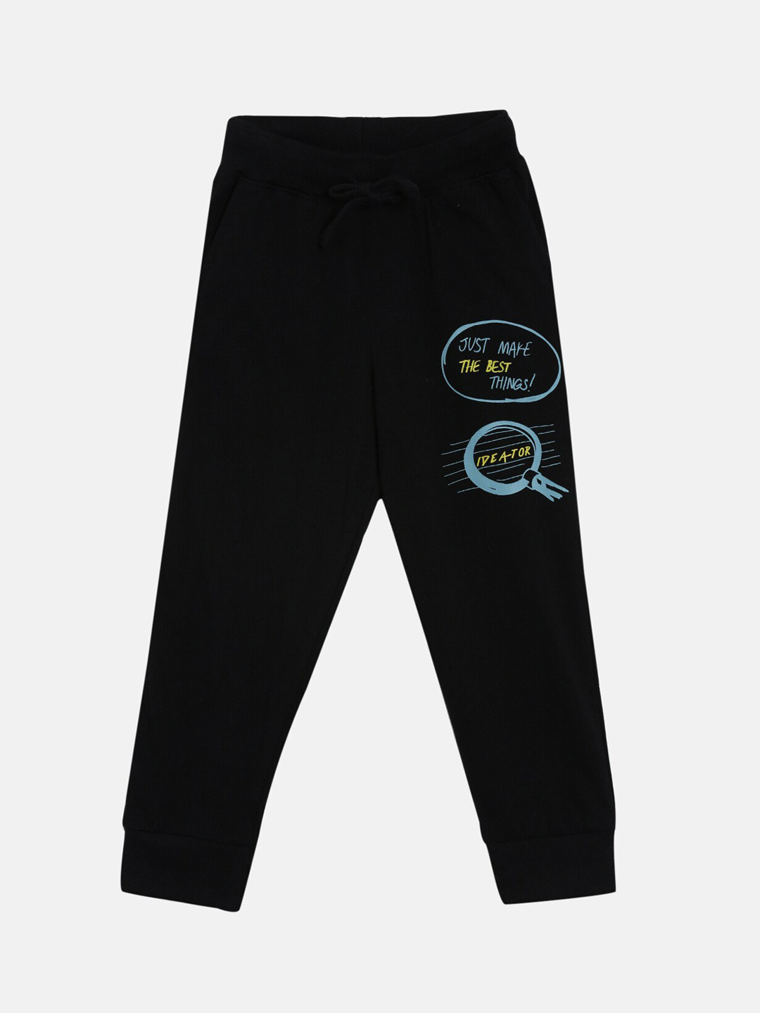 

KiddoPanti Boys Black Ideater Printed Sporty Joggers