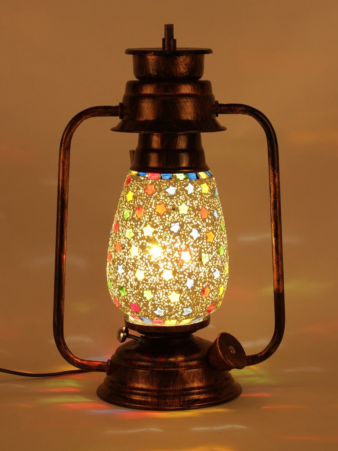 Devansh Multicoloured Textured Mosaic Glass Table Lantern, Multi