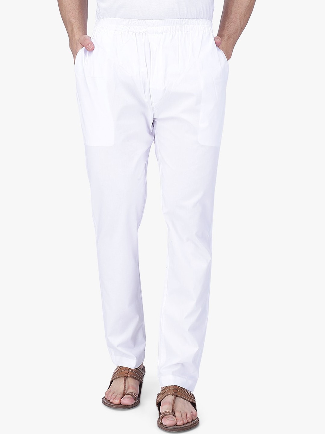 

RAJUBHAI HARGOVINDAS Men White Solid Narrow Cut Pyjamas