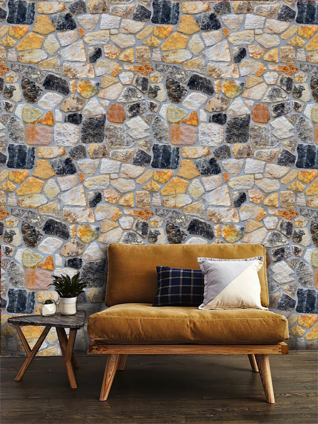 

Jaamso Royals Grey & Yellow Stone Brick Wallpaper