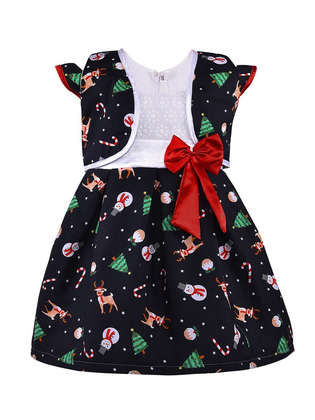 Wish Karo Girls Navy Blue Printed Fit and Flare Dress