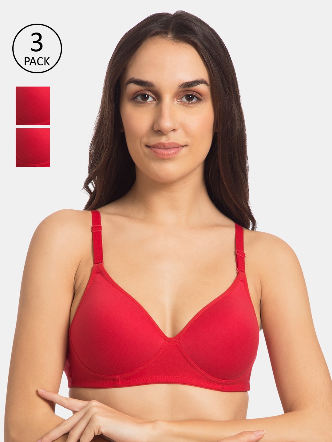 

Tweens Pack of 3 Solid Non-Wired Lightly Padded Everyday Bras TW-1101, Red