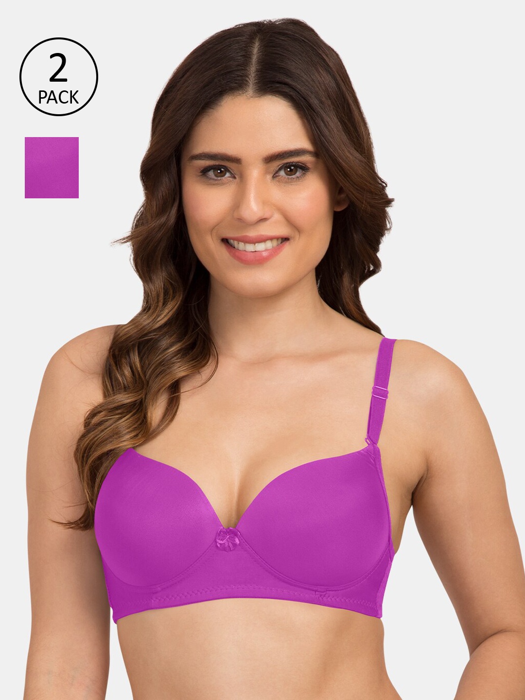 

Tweens Pack Of 2 Purple Solid Non-Wired Lightly Padded T-shirt Bras TW-9199-2PC-PUR-30B
