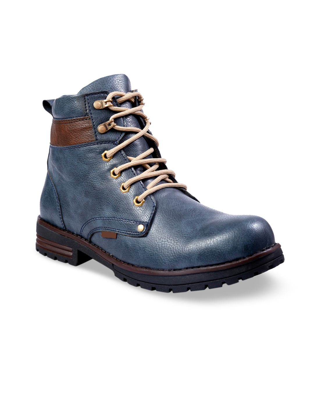

Woakers Men Blue Solid Synthetic High-Top Flat Boots