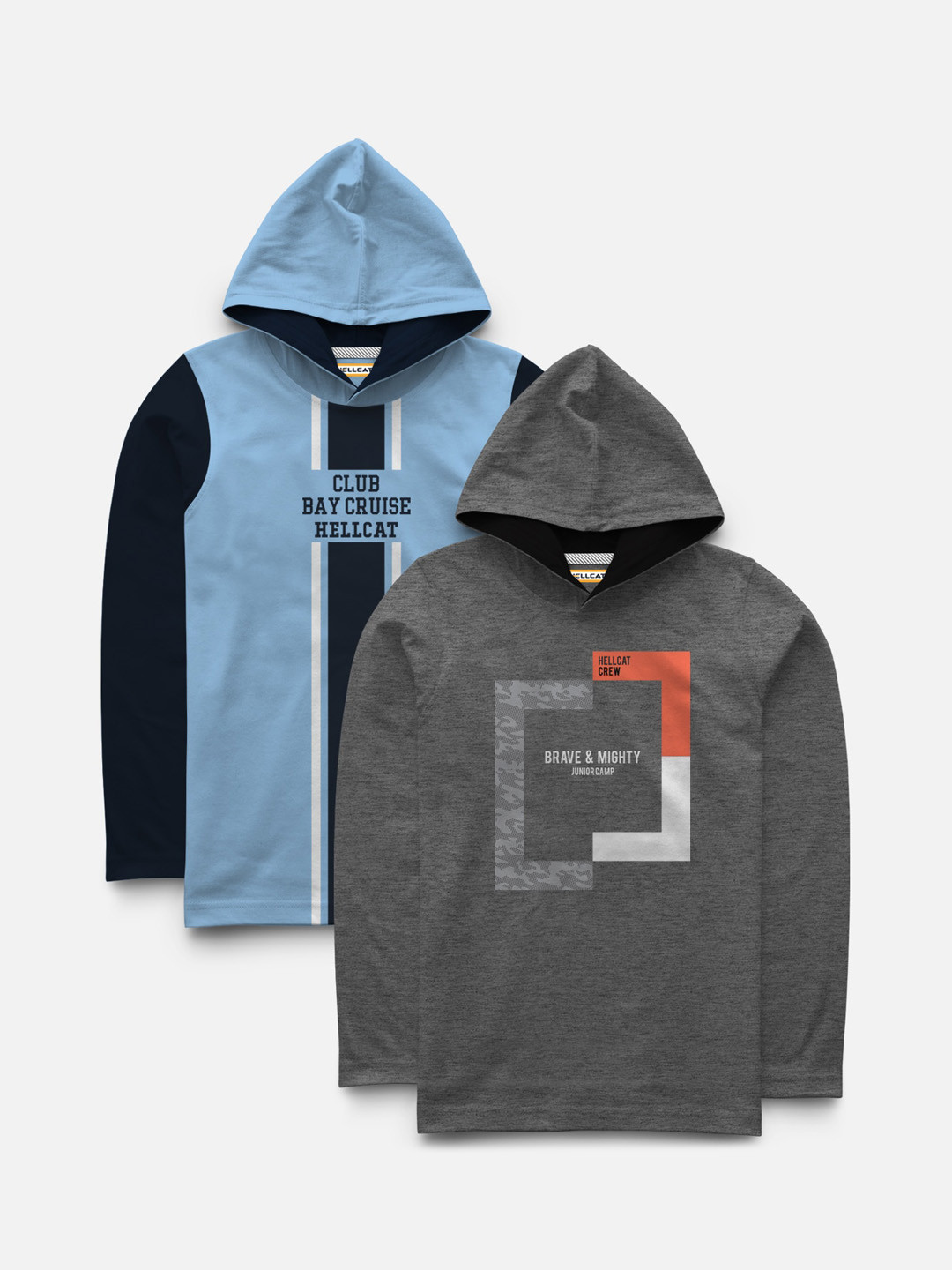 

HELLCAT Boys Pack of 2 Printed Hooded T-shirts, Grey