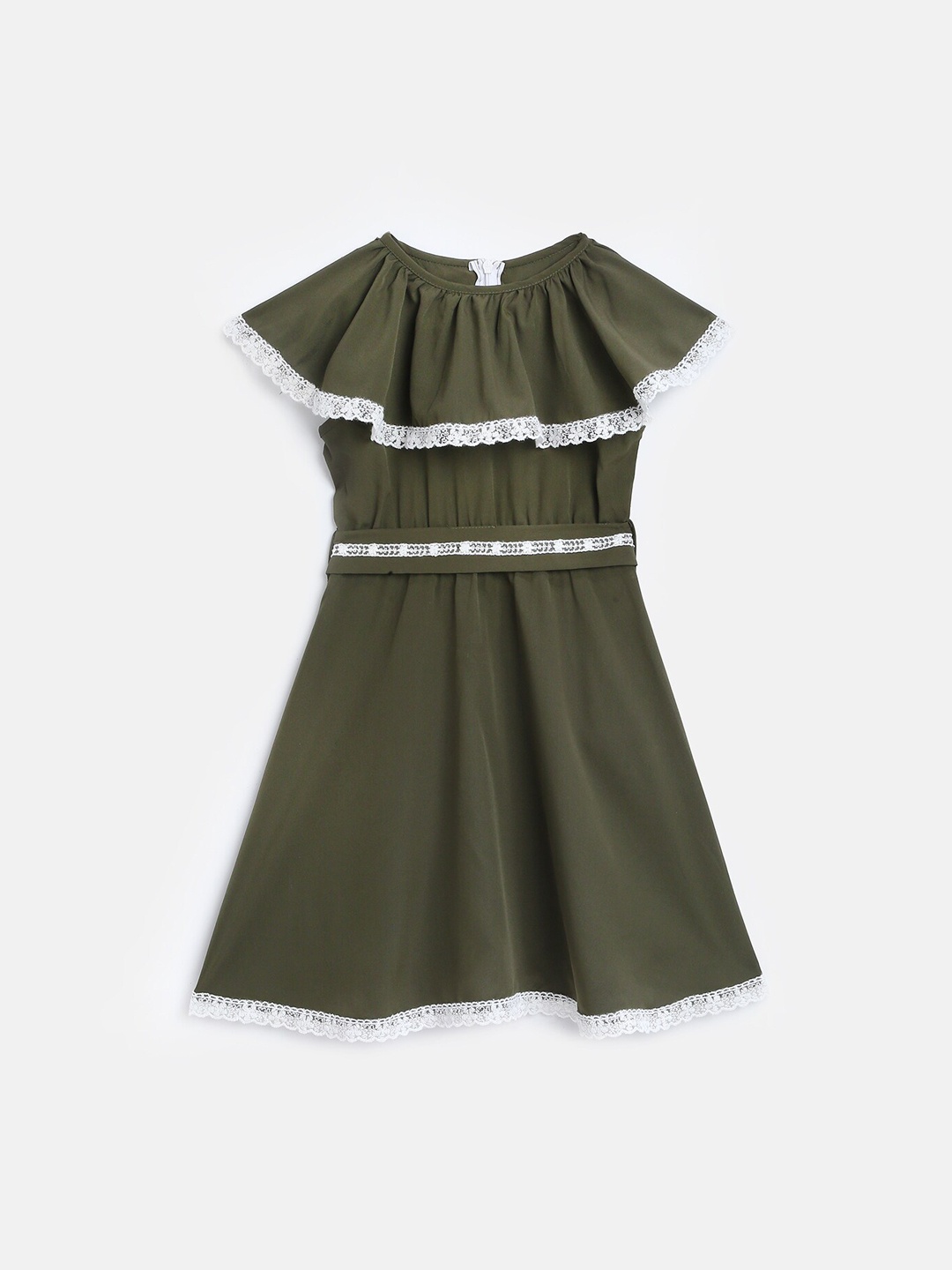 

KIDSCRAFT Girls Olive Green Printed Fit and Flare Dress