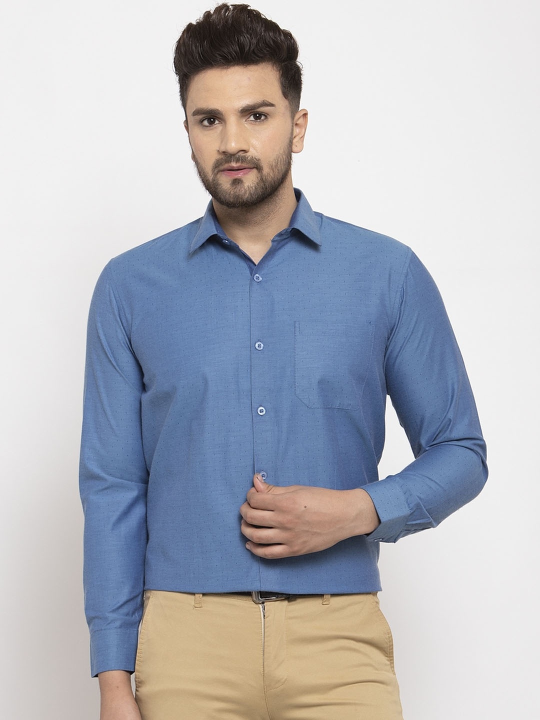 

JAINISH Men Blue Smart Regular Fit Self Design Formal Shirt