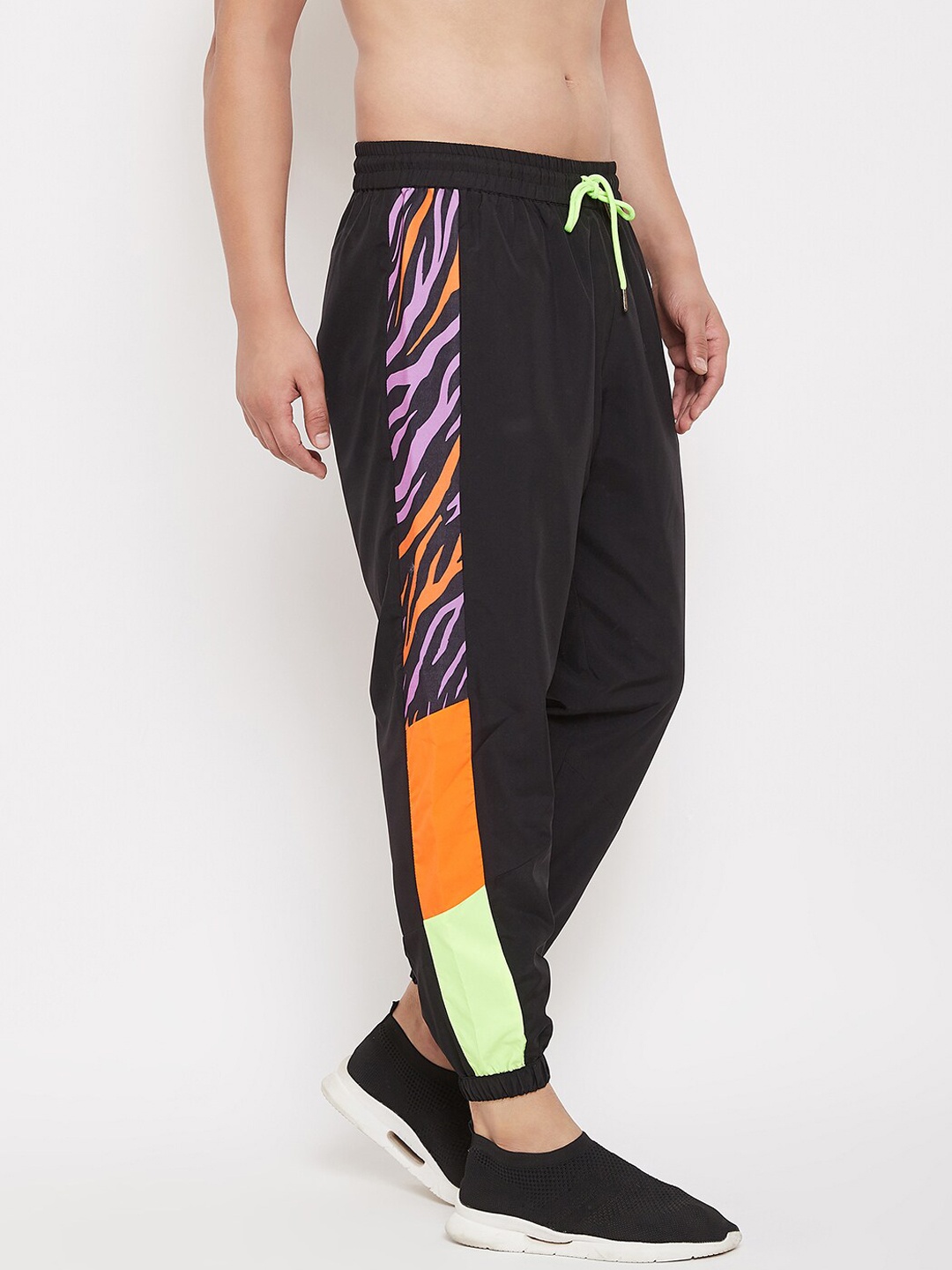 FUGAZEE Men Black & Orange Colourblocked Joggers