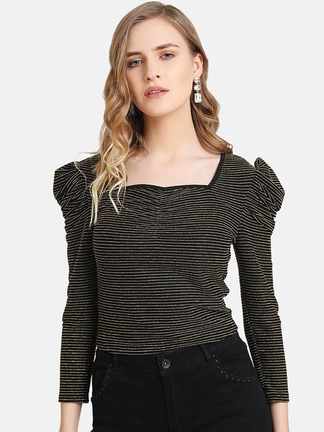 

Kazo Women Black Striped Empire Top