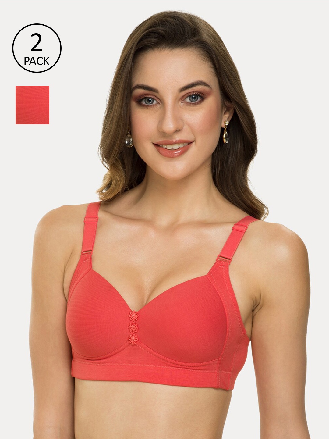 

Tweens Pack Of 2 Coral Pink Solid Non-Wired Lightly Padded T-shirt Bras TLW-321-2PC-CRL
