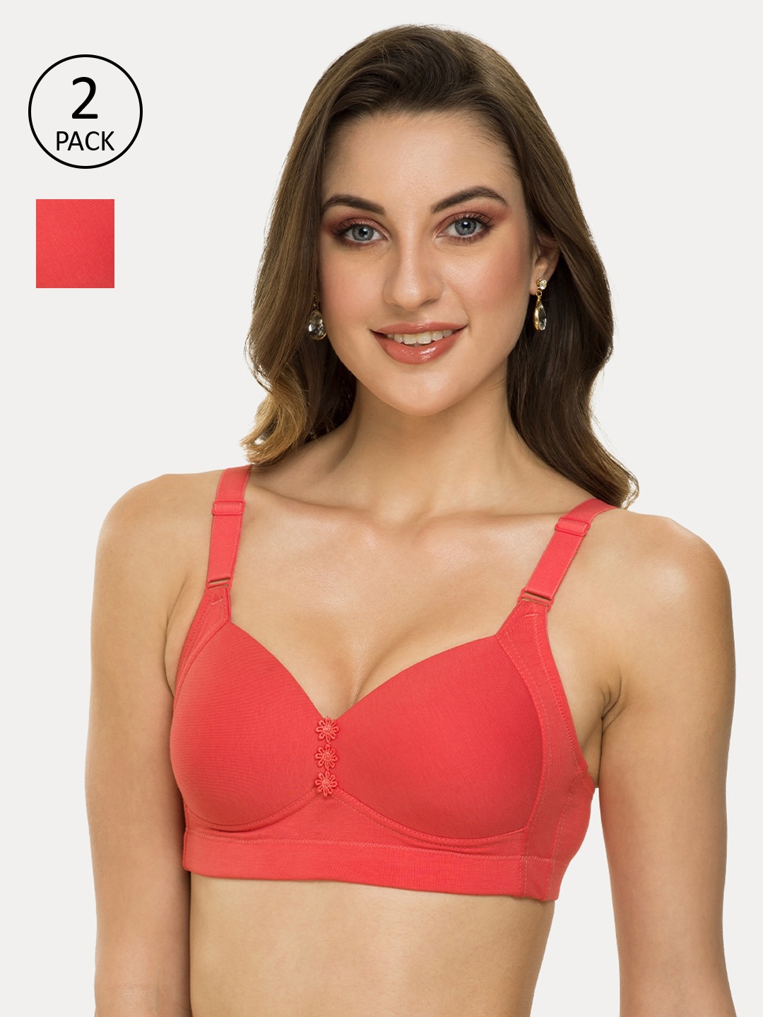

Tweens Pack of 2 Coral Orange Solid Non-Wired Lightly Padded Everyday Bras TLW-321