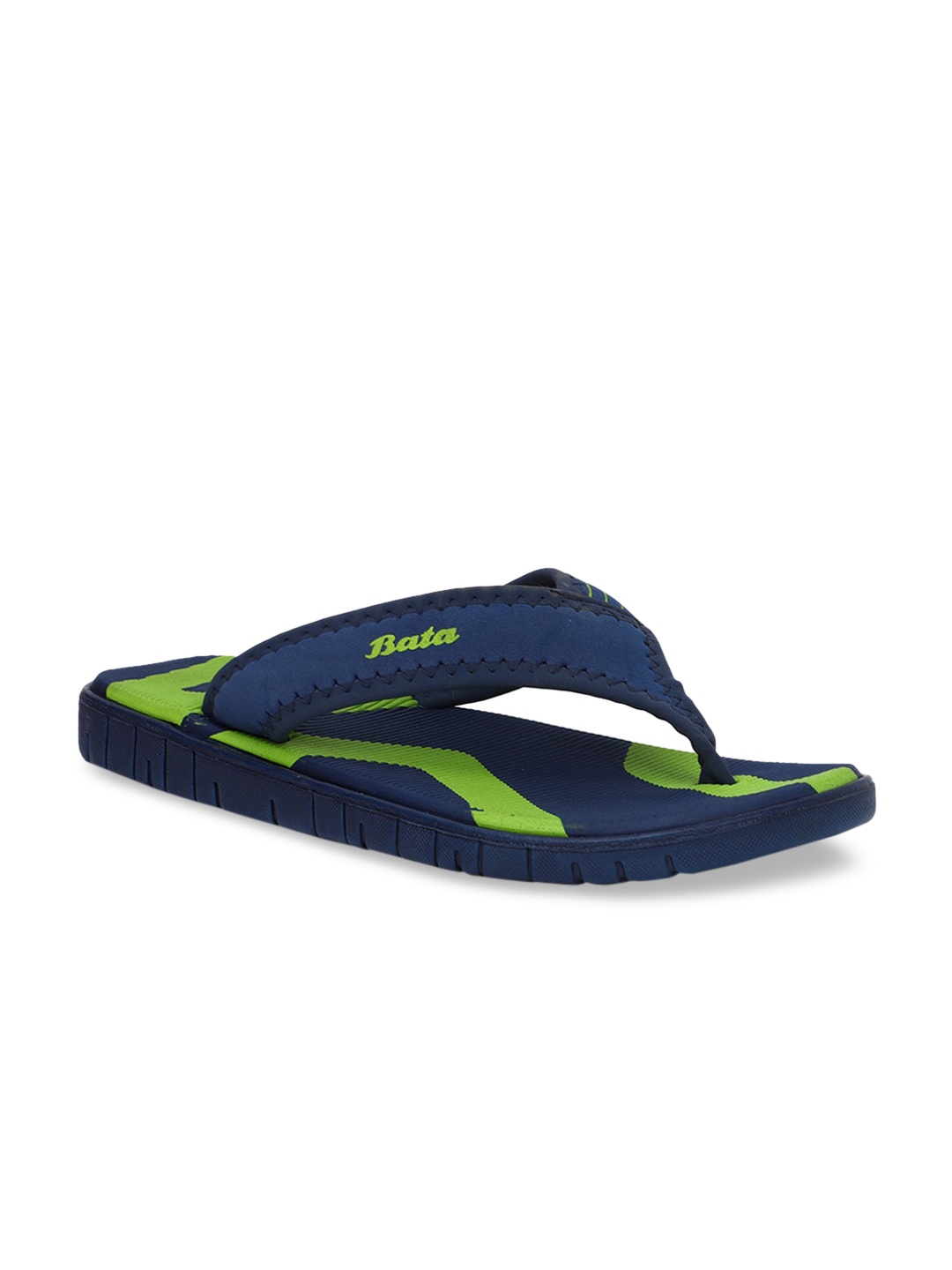 

Bata Men Blue & Fluorescent Green Colourblocked Thong Flip-Flops